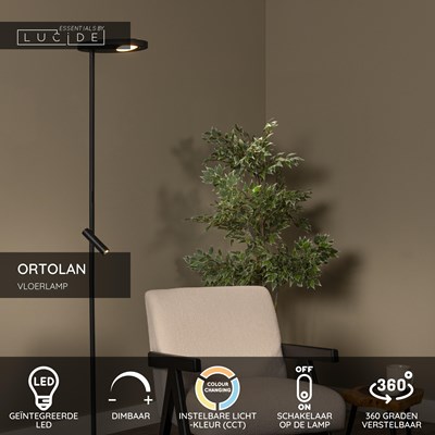Lucide ORTOLAN - Vloerlamp - LED Dimb. - CCT - 2700K/4000K - Zwart | Essential
